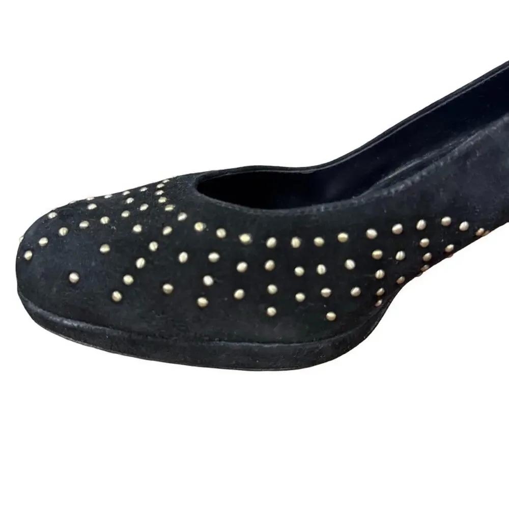 Vaneli Van Eli Womens Studded Black Suede Pumps Leather Slip On Shoes sz 8 W